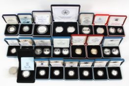 A large collection of silver proof coins, boxed, including: 1988, 1990, 1992,