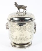 A silver plated biscuit barrel and hinged cover, 20th century, of cylindrical form,