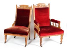 A pair of Victorian walnut armchairs,