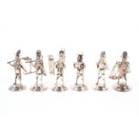 Six Chinese silver figural menu holders, Early 20th century,