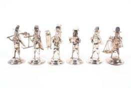 Six Chinese silver figural menu holders, Early 20th century,