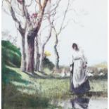 William Page Atkinson Wells RBA (Scottish, 1871-1942), Woman beside pond, watercolour,