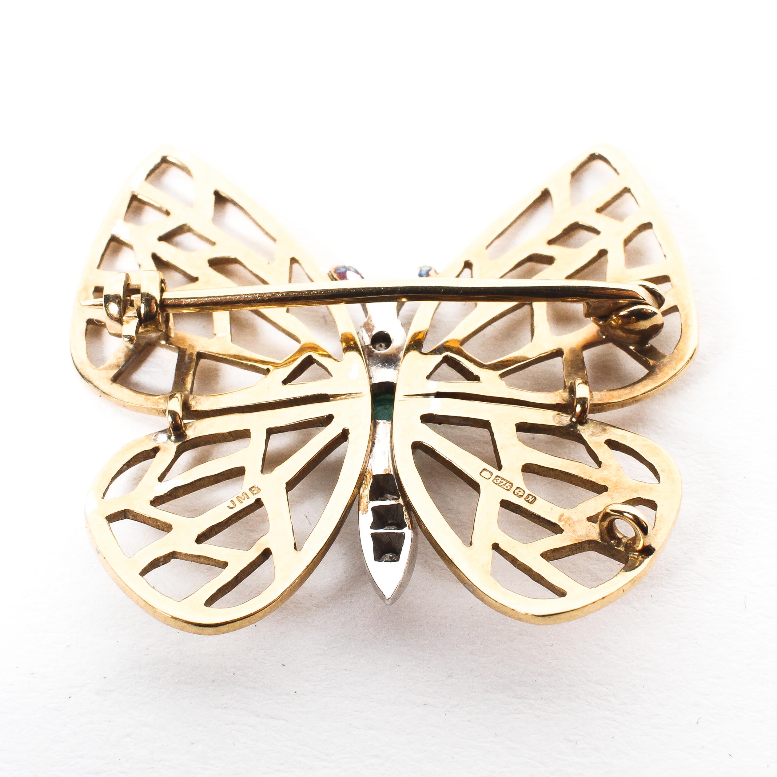 A 9ct gold emerald and diamond butterfly brooch, - Image 2 of 2