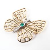 A 9ct gold emerald and diamond butterfly brooch,