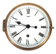 A mid century maritime brass cased bulk heads ship's clock,