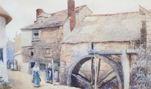 WE Craxford, Figures before a Watermill, watercolour, signed and dated 1892 lower left, framed,