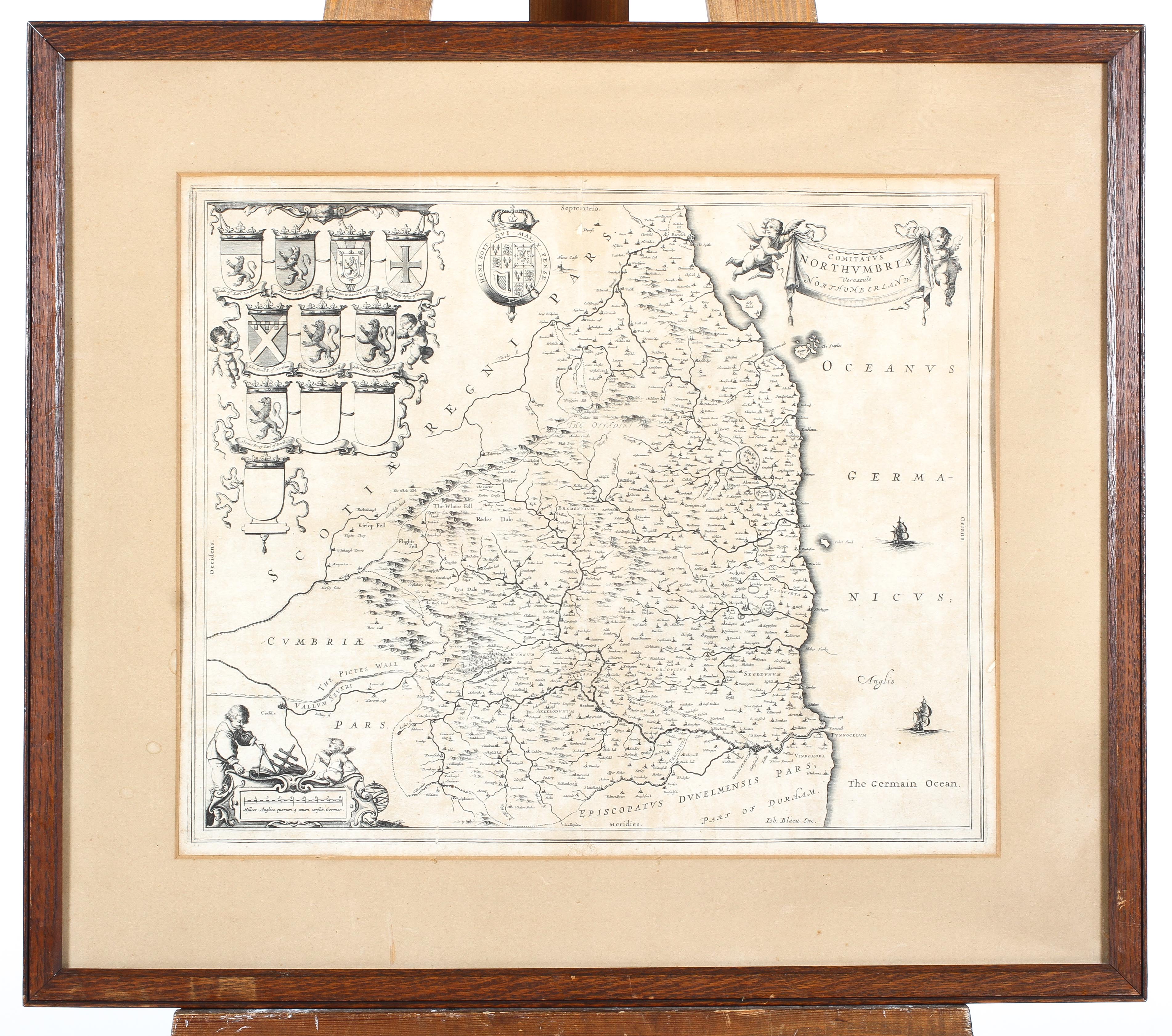 After Johannes/Joan Blaeu (1596-1673), engraved map of Northumbria, framed - Image 2 of 3