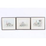 A set of three pencil and watercolour Italian titled architectural studies, 20th century,
