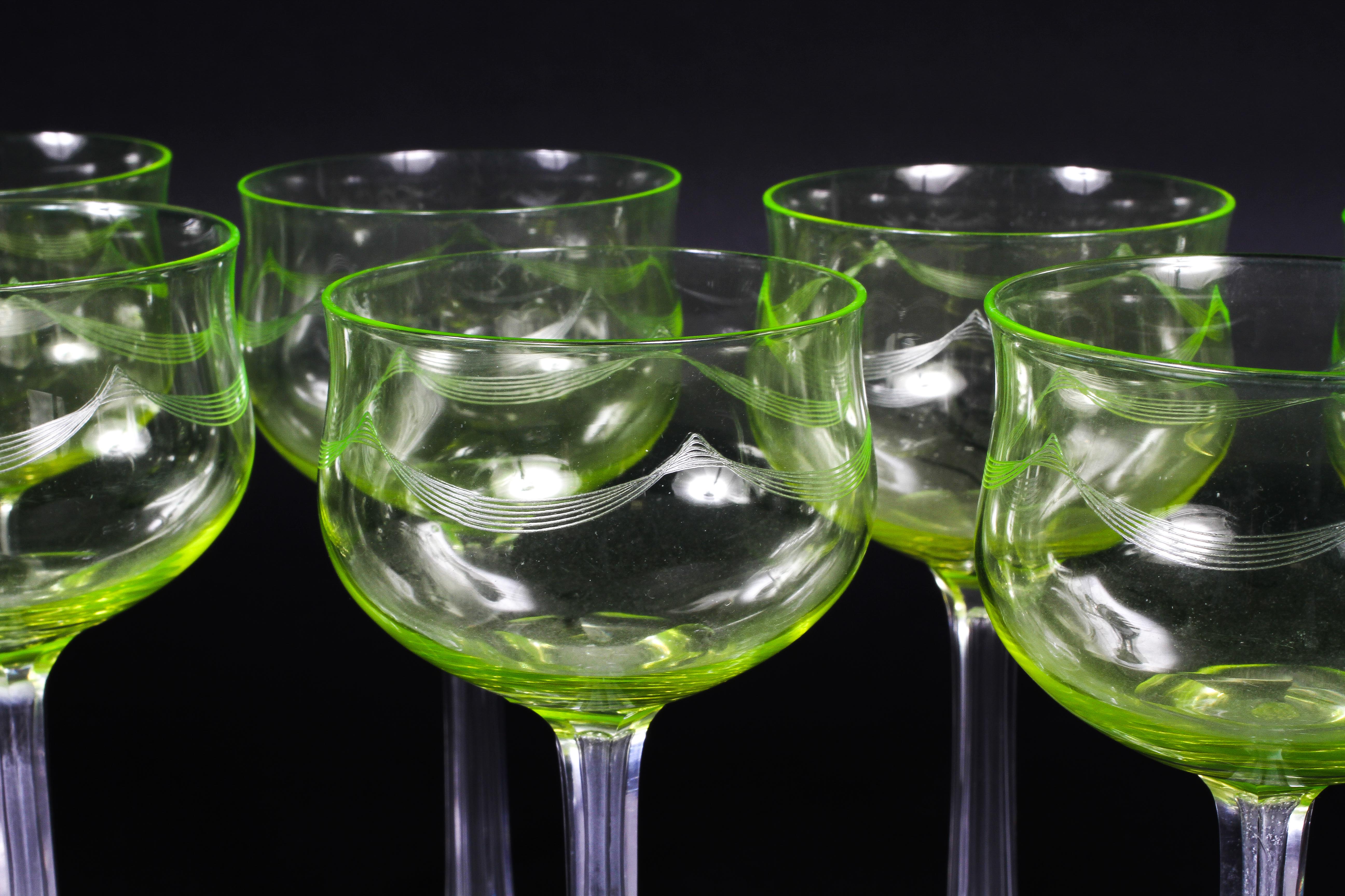 A set of seven uranium glass hock glasses, early 20th century, - Image 2 of 3