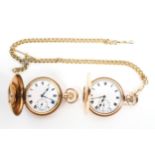 Two gold plated pocket watches, one being a full hunter, the other a half,