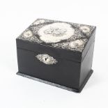 A Victorian silver and black leather mounted stationery box, hallmarked Birmingham, 1898,