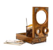 An Edwardian walnut and white metal mounted folding stereographic viewer,