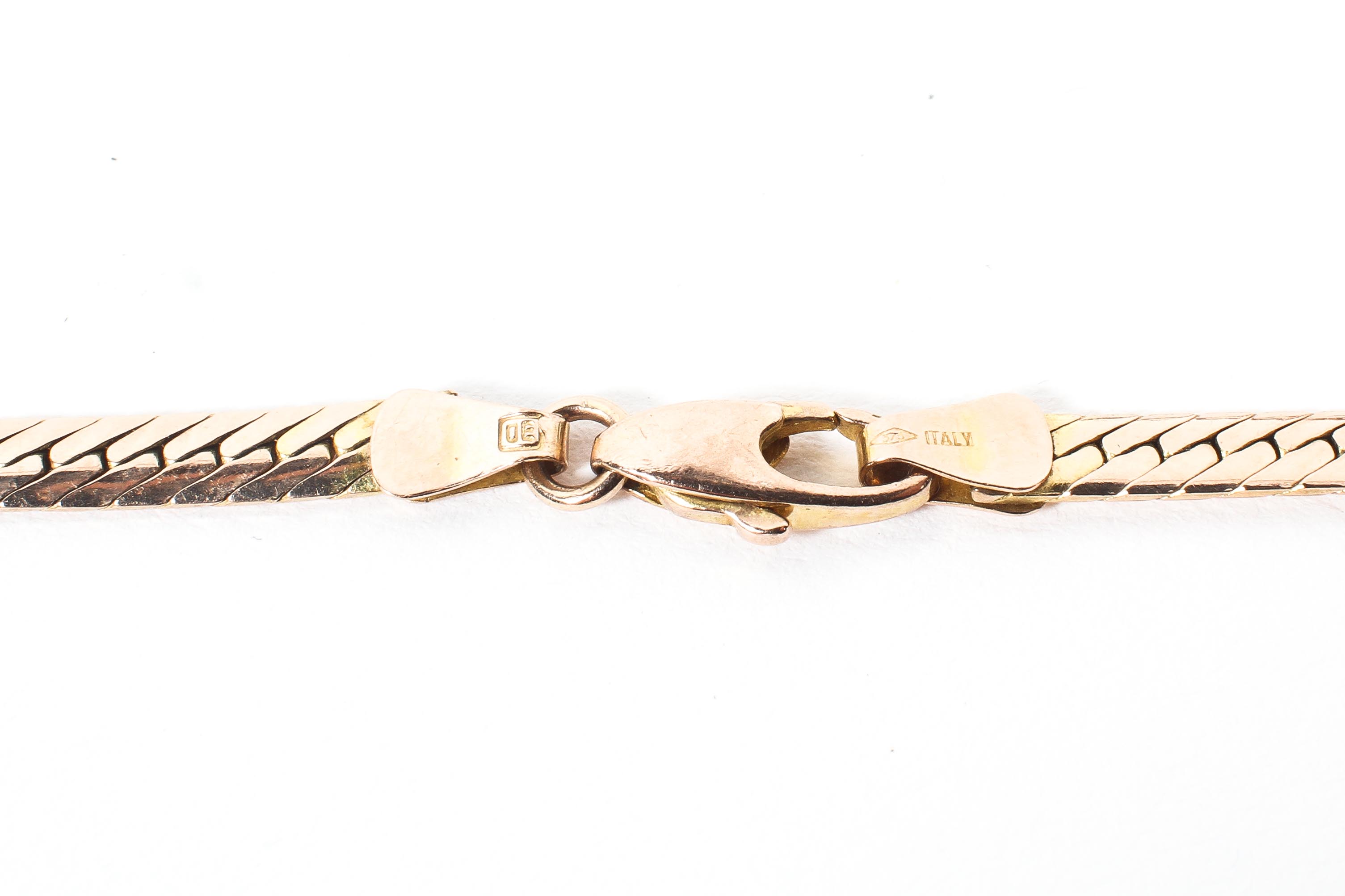 A 9ct gold flat fancy link necklace, approximately 14g . - Image 2 of 2