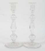 A pair of baluster glass candlesticks, 20th century,