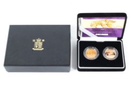 Two Elizabeth II gold sovereigns. 50th anniversary sovereign set.