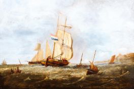 Continental School, Late, 19th century, Dutch maritime scene, oil on canvas, in giltwood frame,