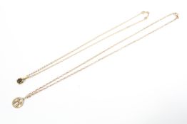 Two 9ct gold chain link necklaces one set with 9ct pendant