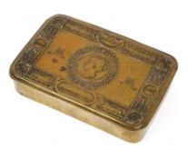 A World War I Princess Mary 'Gift Fund' tobacco brass tin,