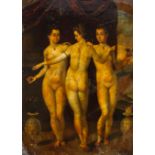 A Continental oil on copper panel depicting The Three Graces, in the 16/17th century style,