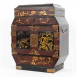 A Japanese lacquered table top cabinet, Meiji (1868-1912), of canted rectangular form,