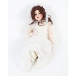 An A Lantermier bisque headed Cherie 6 doll with jointed composition body and blue sleeping eyes.