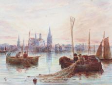 Myles Birket Foster RWS (1825-99), Fishermen, watercolour, monogrammed BF lower left, framed,