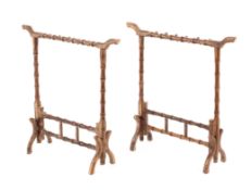 A pair of vintage Chinese bamboo calligraphy brush or pen racks, each with six double hooks
