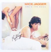 A signed copy of Mick Jagger's 'She's the Boss' LP, CBS Inc, 1985,