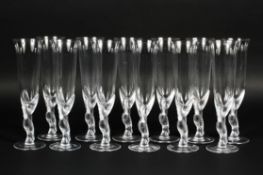 A set of twelve Igor Carl Faberge champagne glasses for the Franklin mint each with frosted dove