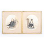 A pair of Victorian portraits of a gentleman and a lady, watercolour,