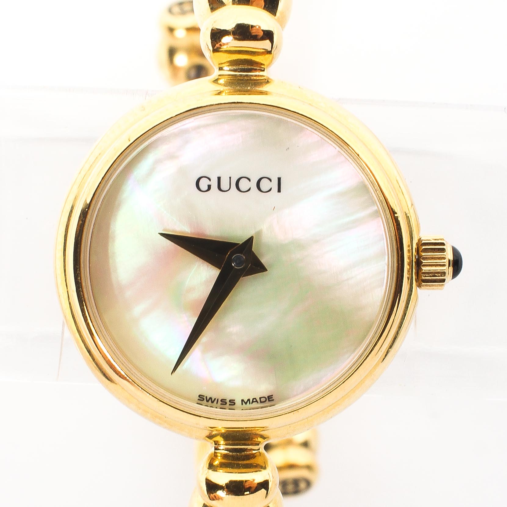 A vintage ladies Gucci quartz wristwatch, gold plated case and strap,