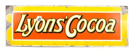 A vintage enamelled Lyons' Cocoa advertising sign, early 20th century, in yellow,