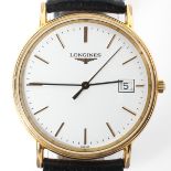A gents Longines quartz wristwatch, the white dial with gilt batons denoting hours,