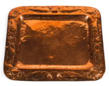 A large Arts and Crafts rectangular copper tray, possibly Newlyn,