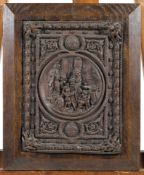 A copper plaque (Dept. Peartree & Co., Berlin) mounted in oak frame