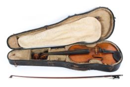 A vintage violin, case and bow, the violin bearing label named for Johann Hammig et Sohne,