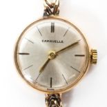 A 9ct gold ladies Caravelle wristwatch, case and strap marked 9ct,