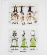 Ronald Searle, Nanki, Rose Maybud, coloured prints, two, 36cm x 61cm,