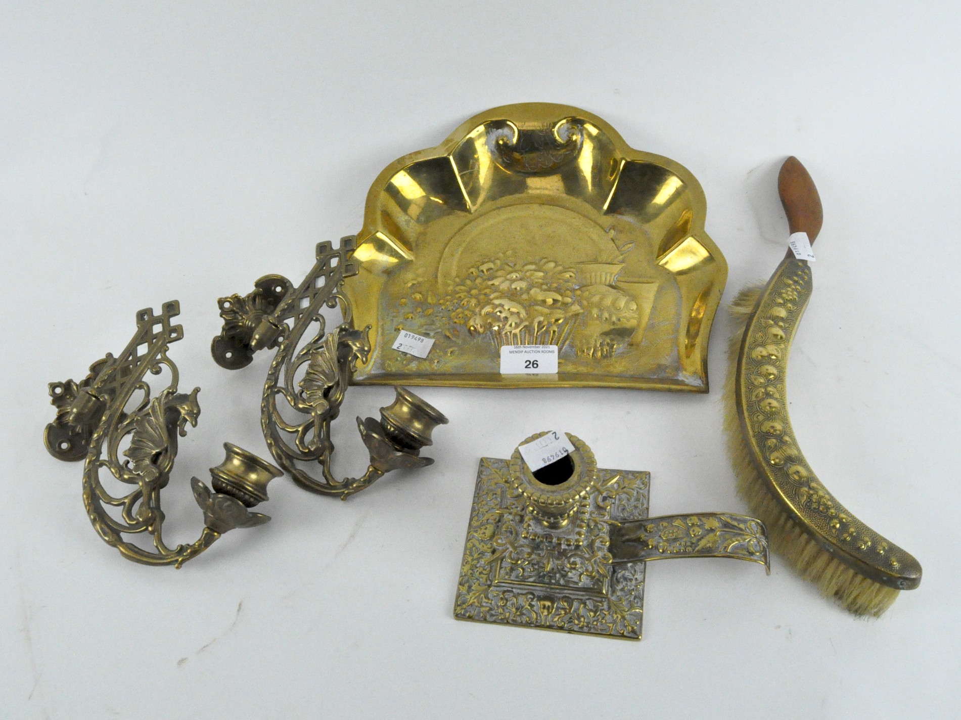 Assorted brassware, to include an ornate chamber stick,