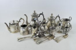 A collection of 19th & 20th Century silver plate, to include teapots, flatware, milk jugs,