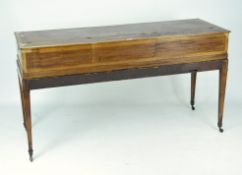 A Victorian mahogany converted spinette, with inlaid borders, raised upon squared tapering supports,