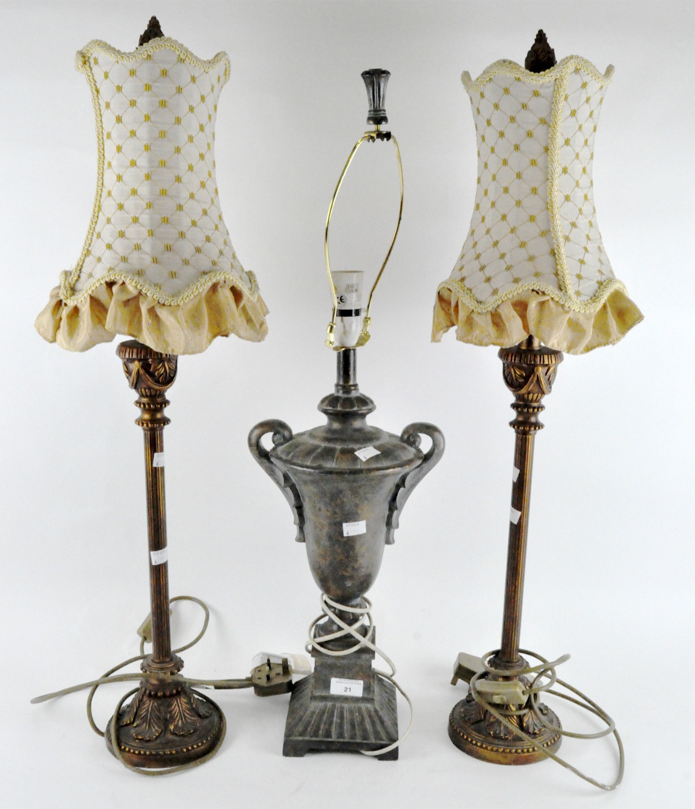 A pair of contemporary decorative table lamps, of columned form,