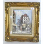 Burnett, signed oil on canvas, depicting a Parisian street scene, mounted in gilt frame,