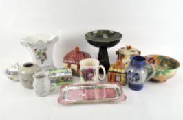 A collection of ceramics, to include a Maling pottery lidded dish and tray,