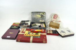 A selection of vintage toys, including a Meccano set, lead figures, Rose Chess Set,