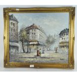 A 20th Century oil on canvas, depiciting a Paris street scene, signed (lower right) 'Burney',