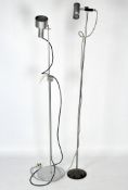 Two modern chrome standard lamps, each with adjustable lamp,