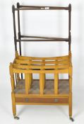 An early 20th century stained wooden clothes horse, 90cm high, together with a magazine rack