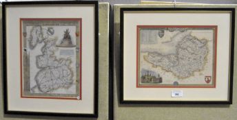 Two 19th century hand coloured engraved maps, Lancashire and Somersetshire, each framed,