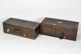 Two vintage wooden hinged boxes,